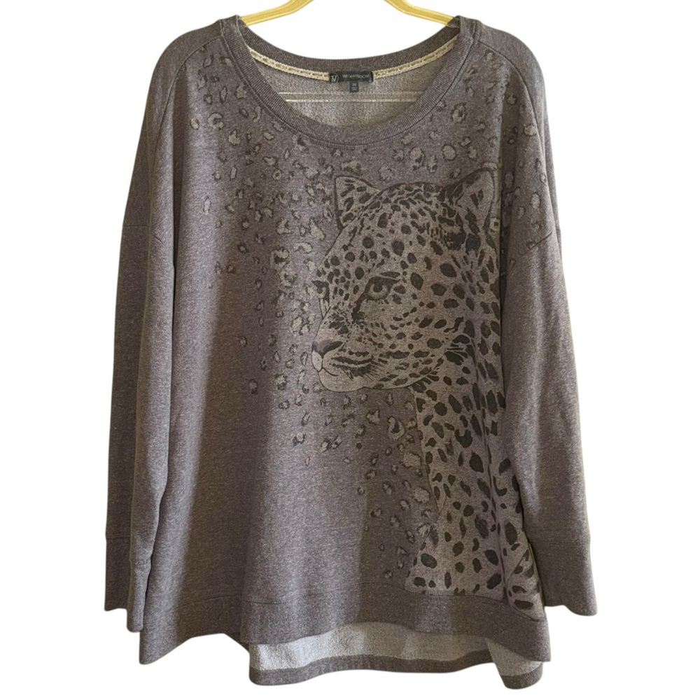 Wit & Wisdom  Leopard Animal Print Long Sleeve Pullover Sweater Sz 3X